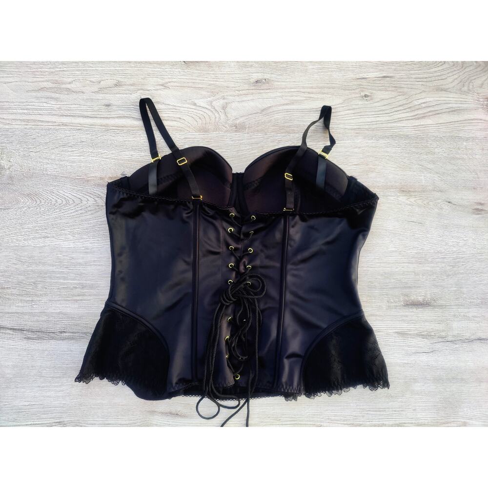 NWT Torrid L Black Satin & Lace‎ Corse  Lace Up Back Underwire Goth Bridgerton